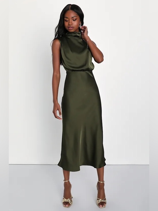 Lulus Dresses & Skirts - Lulus Distinctive Charm Olive Sleeveless Satin Midi Dress